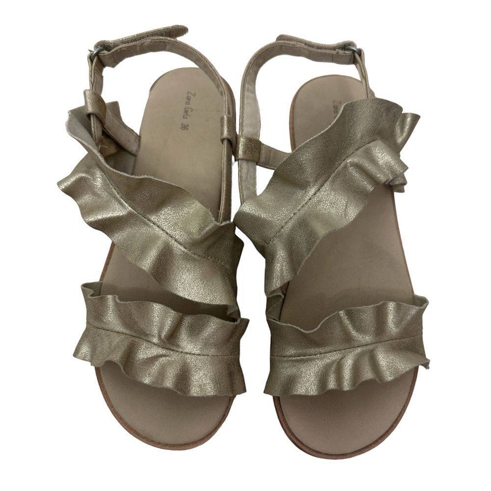 Zara Girls Gold Foil Ruffle Sandal size 36